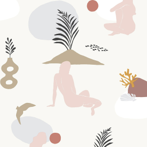 Cream non-woven wallpaper, women on a beach 6503-2, Batabasta, ICH Wallcoverings