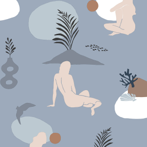 Blue non-woven wallpaper, women on a beach 6503-1, Batabasta, ICH Wallcoverings