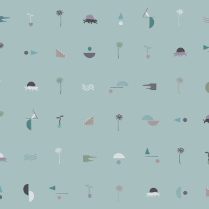 Blue non-woven wallpaper with palm trees, panthers 6510-1, 106x300cm, Batabasta, ICH Wallcoverings