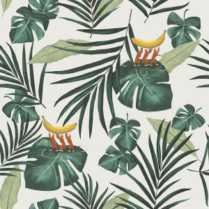 Non-woven wallpaper, leaves, monkeys 6502-2, Batabasta, ICH Wallcoverings