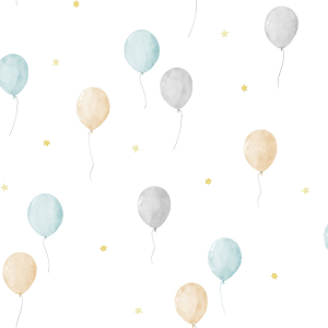 Children's wallpaper with balloons and stars, 970-3, Mika, ICH Wallcoverings