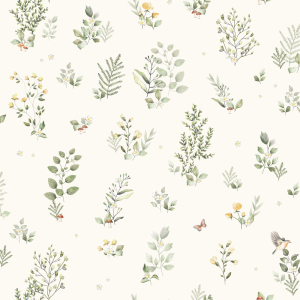 Non-woven wallpaper with plants and birds, 973-1, Mika, ICH Wallcoverings