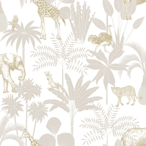 Children's wallpaper with palm trees and animals, 976-1, Mika, ICH Wallcoverings