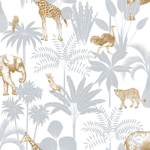Children's wallpaper with palm trees and animals,, 976-2, Mika, ICH Wallcoverings