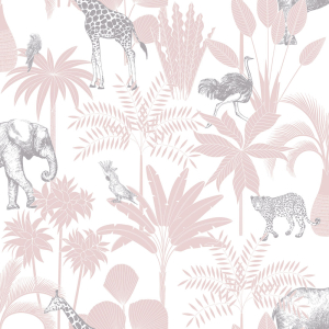 Children's wallpaper with palm trees and animals,, 976-3, Mika, ICH Wallcoverings
