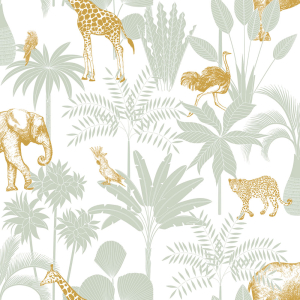Children's wallpaper with palm trees and animals, 976-4, Mika, ICH Wallcoverings