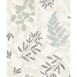 White wallpaper with twigs and leaves, A63901, Ciara, Grandeco