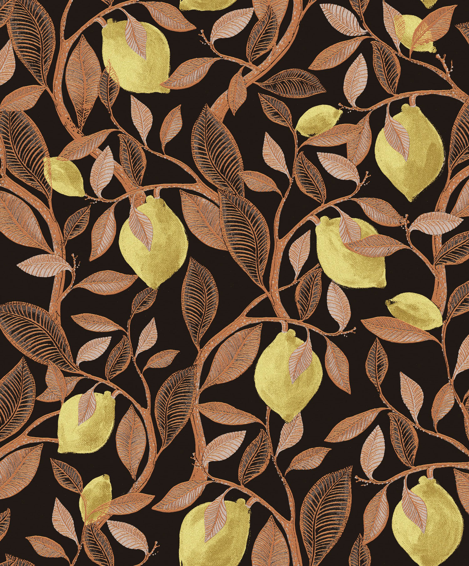 Black wallpaper with a lemon tree, ILA102, Aquila, Khroma by Masureel