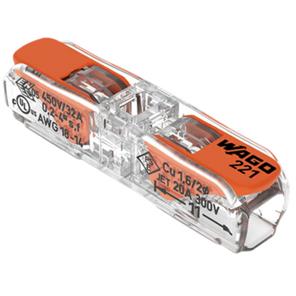 Inline splicing connector with lever for all conductor types max. 4 mm