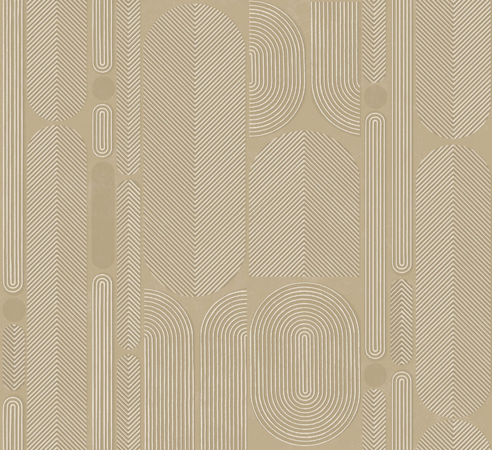 Geometric non-woven wallpaper, beige, ovals, ROC202, Rock, Masureel