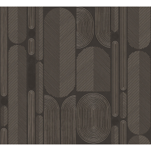 Geometric non-woven wallpaper, black-silver, ovals, ROC203, Rock, Masureel