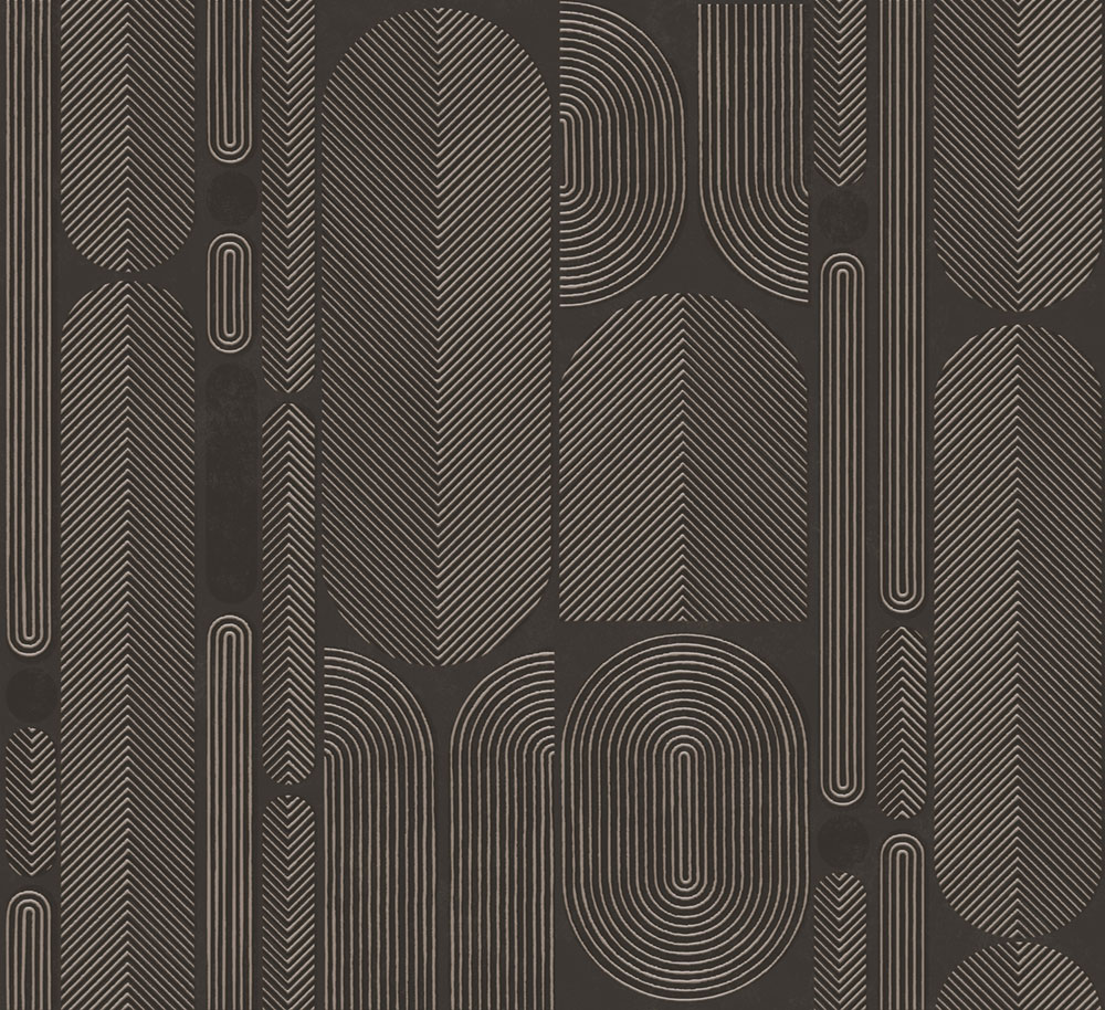 Geometric non-woven wallpaper, black-silver, ovals, ROC203, Rock, Masureel