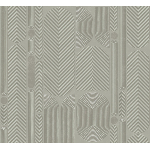 Geometric non-woven wallpaper, gray-green, ovals, ROC205, Rock, Masureel