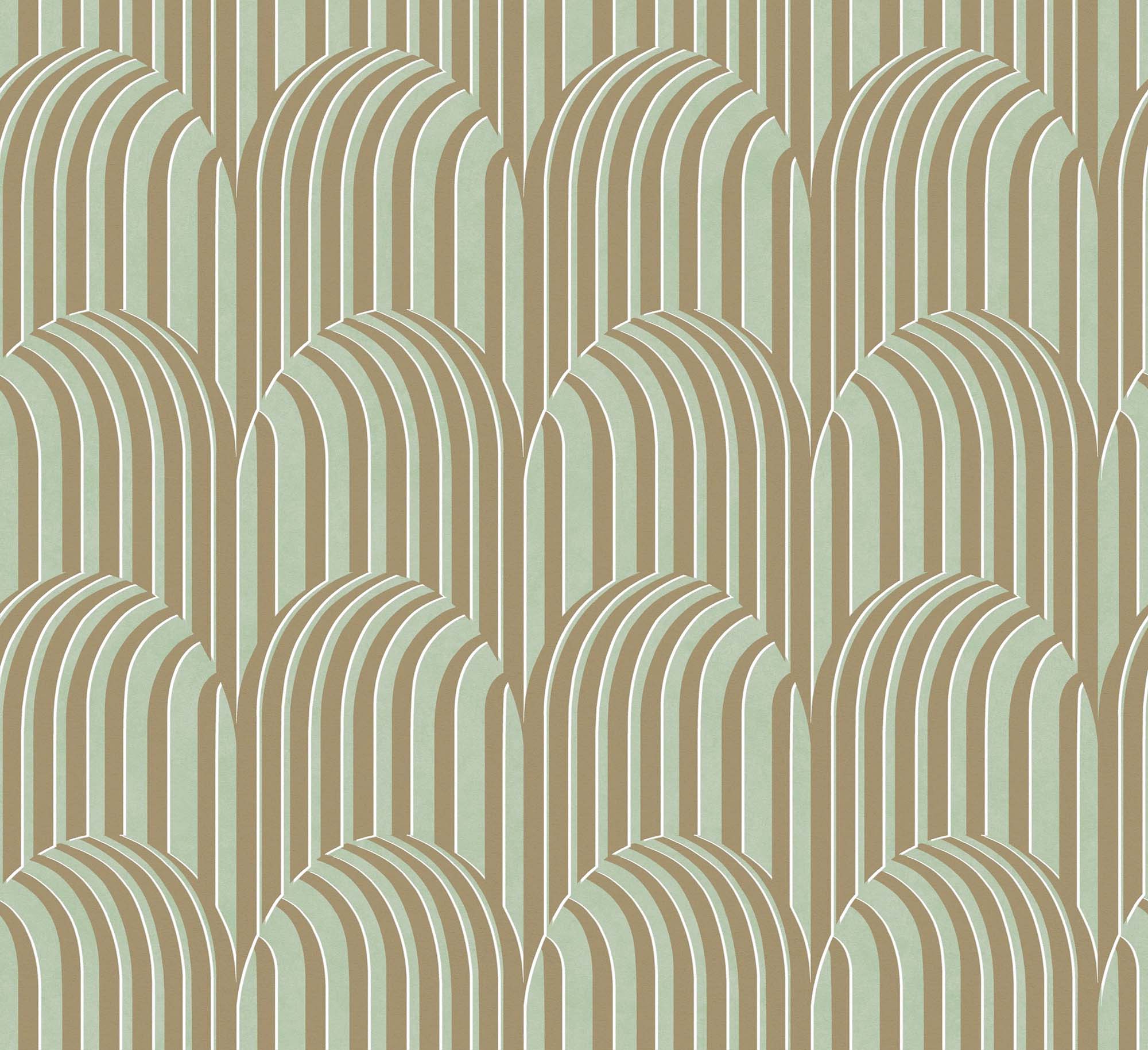 3D Geometric non-woven wallpaper, green-beige, ROC302, Rock, Masureel