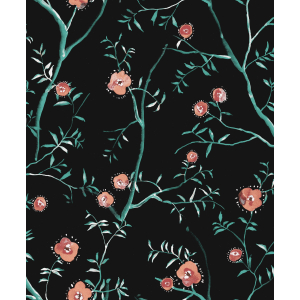 Black floral non-woven wallpaper, SUM203, Summer, Khroma by Masureel