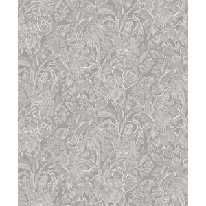 Grey-silver wallpaper with flowers and leaves, SUM501, Summer, Khroma by Masureel
