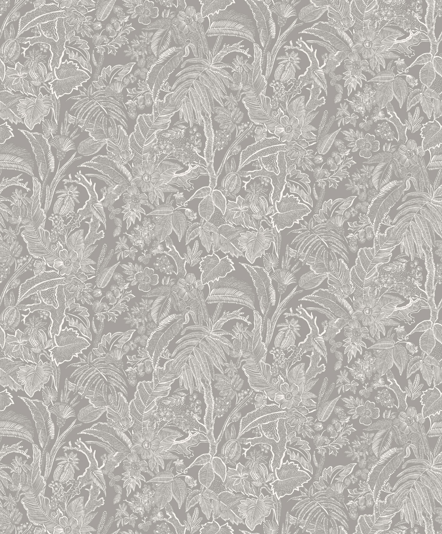 Grey-silver wallpaper with flowers and leaves, SUM501, Summer, Khroma by Masureel