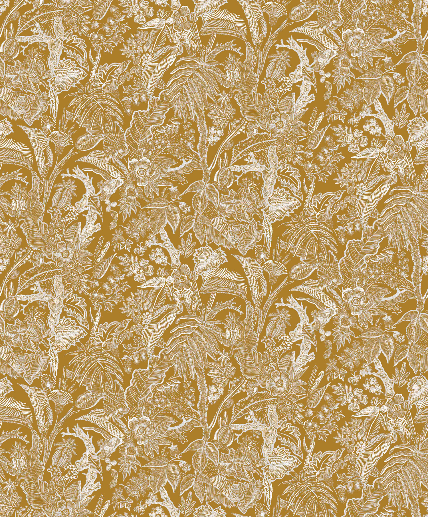 Ocher wallpaper with flowers and leaves, SUM502, Summer, Khroma by Masureel