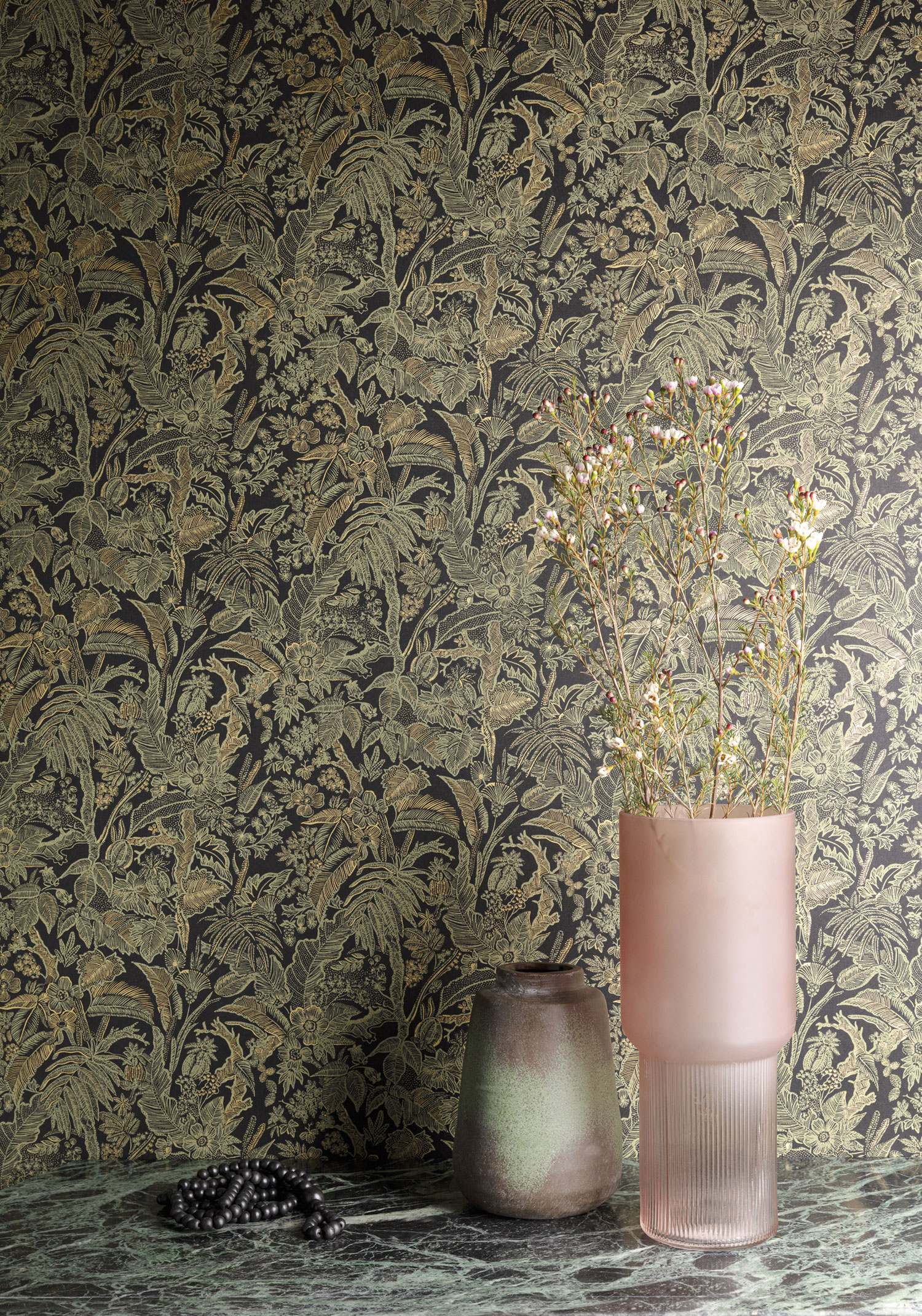 Ocher wallpaper with flowers and leaves, SUM502, Summer, Khroma by Masureel - Image 2