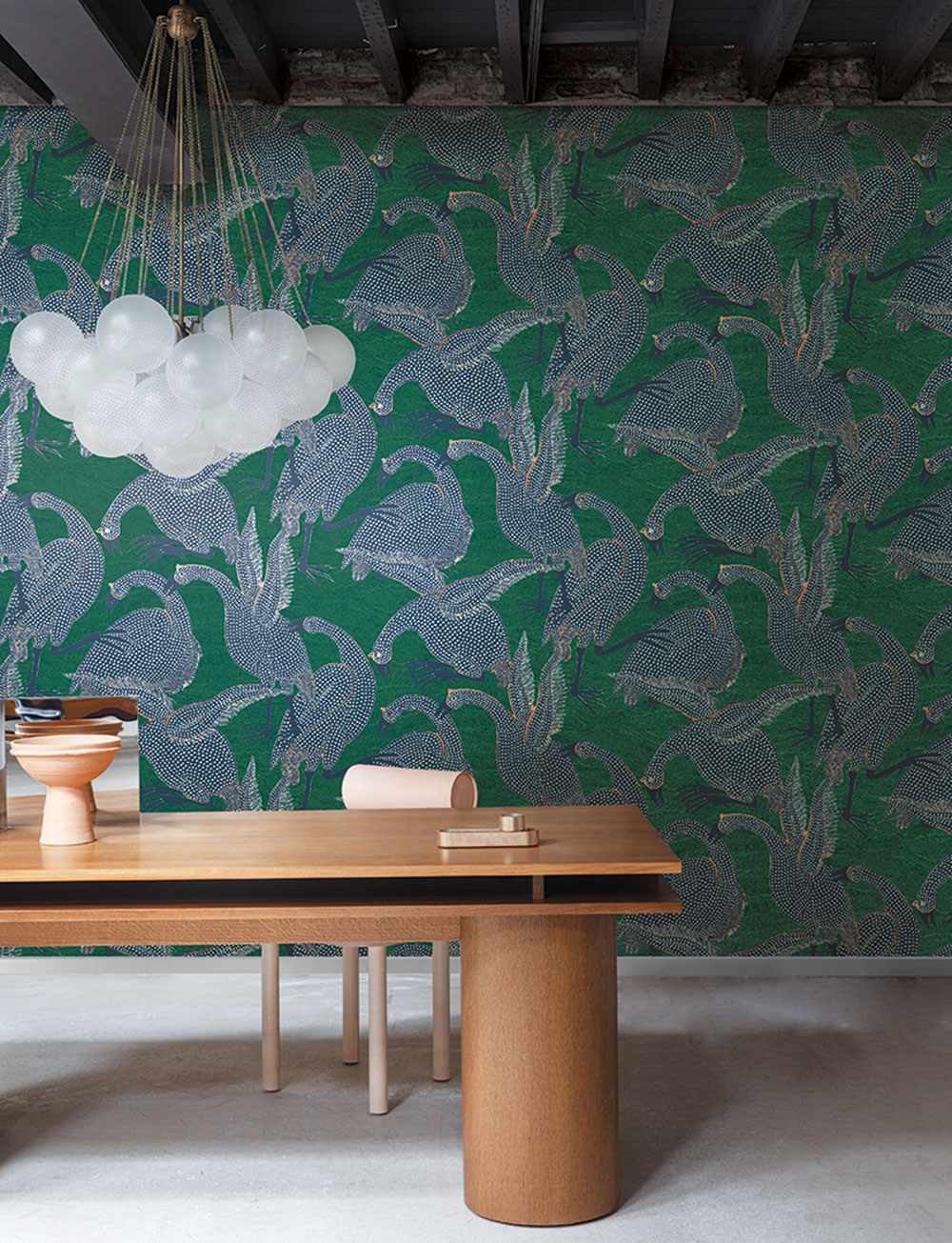 Non-woven wallpaper, birds, green, TER101, Terra, Masureel - Image 3