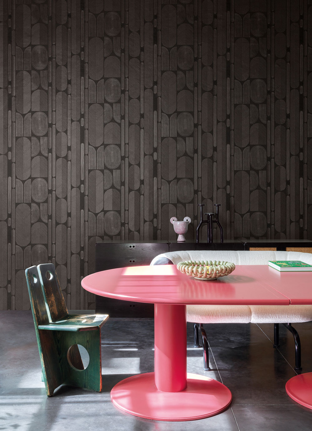 Geometric non-woven wallpaper, black-silver, ovals, ROC203, Rock, Masureel - Image 2