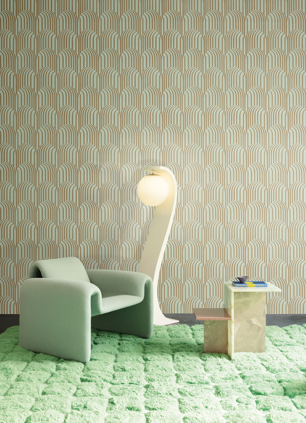 3D Geometric non-woven wallpaper, green-beige, ROC302, Rock, Masureel - Image 2