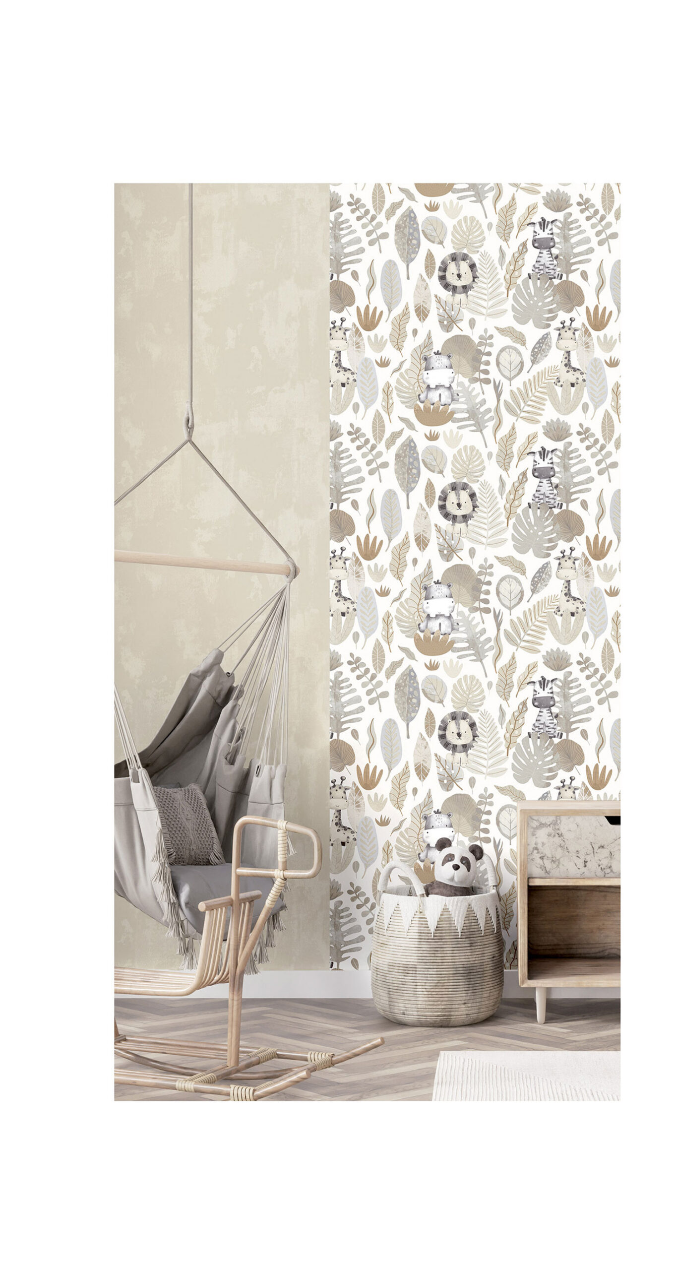 Grey-beige children's wallpaper with animals and leaves, 14837, Happy, Parato - Image 2