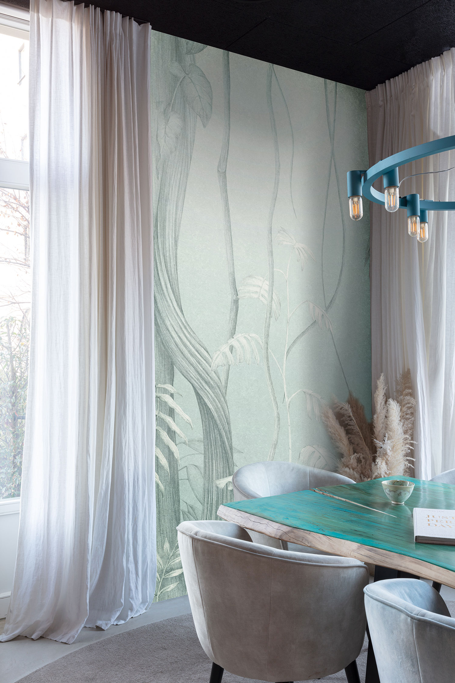 Gray-blue wall mural, Leaves, trees, DG3MOE1024, Wall Designs III, Khroma by Masureel - Image 3