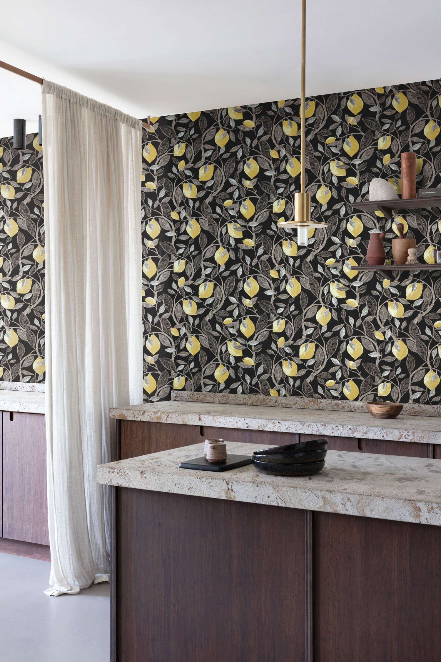 Black wallpaper with a lemon tree, ILA101, Aquila, Khroma by Masureel - Image 2