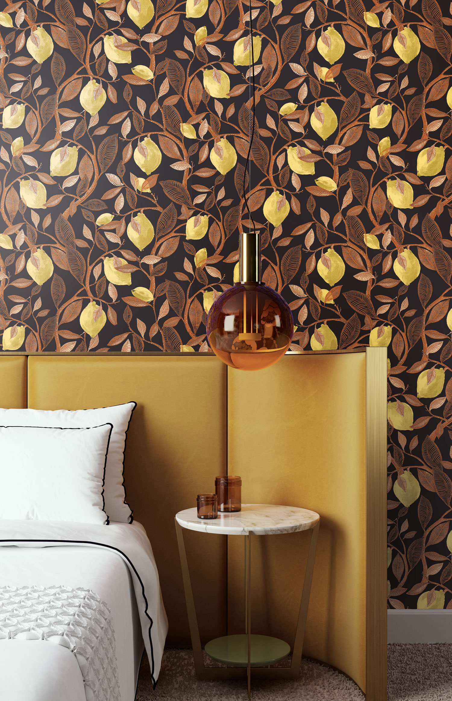 Black wallpaper with a lemon tree, ILA102, Aquila, Khroma by Masureel - Image 2