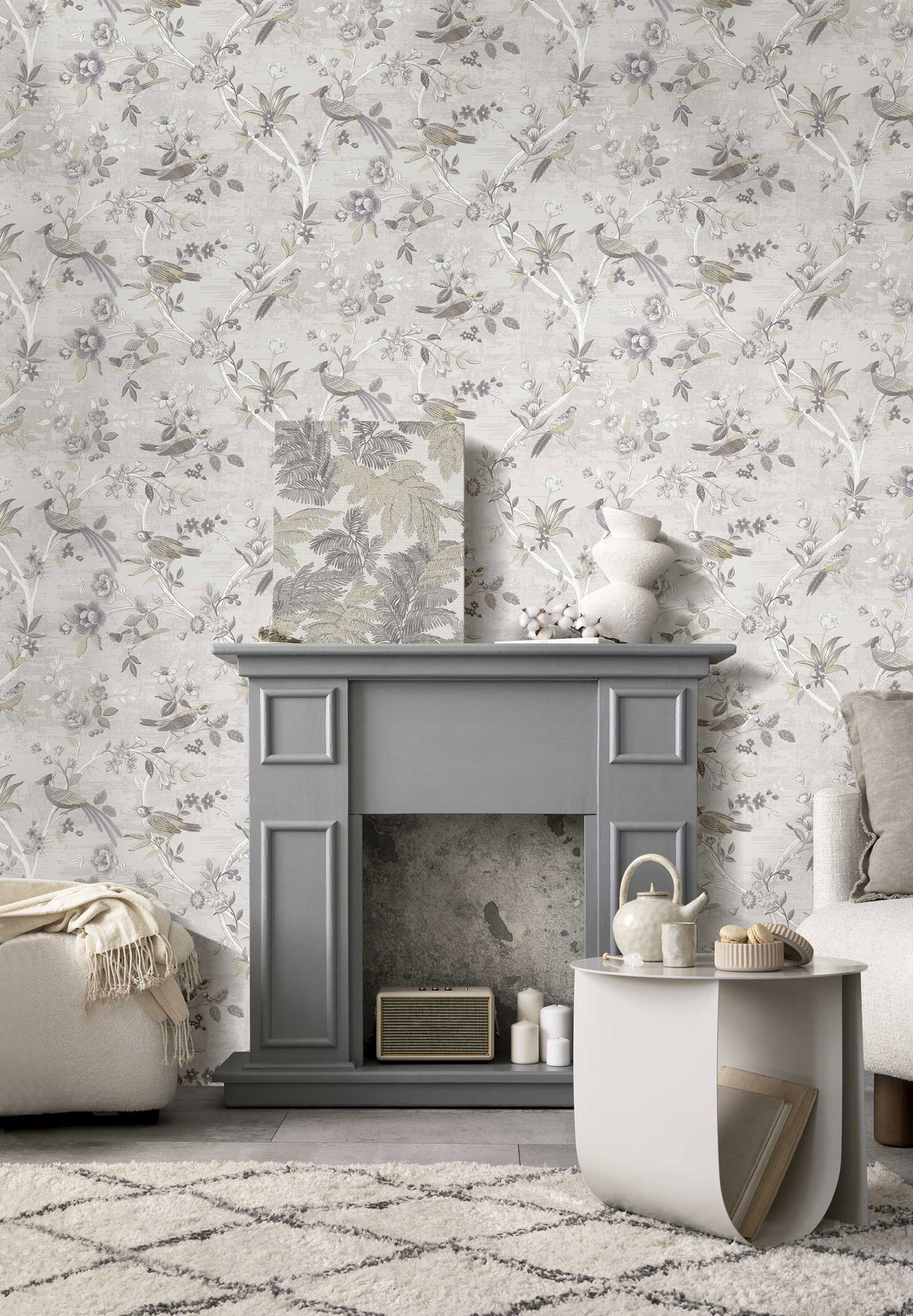 Grey-beige wallpaper with flowers and birds, 28841, Thema, Cristiana Masi by Parato - Image 2