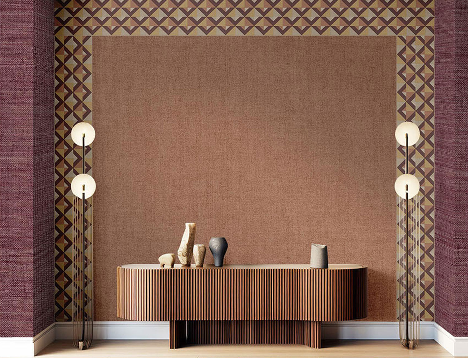 Geometric non-woven wallpaper border, burgundy red, B39098, Arché, Cristiana Masi by Parato - Image 2