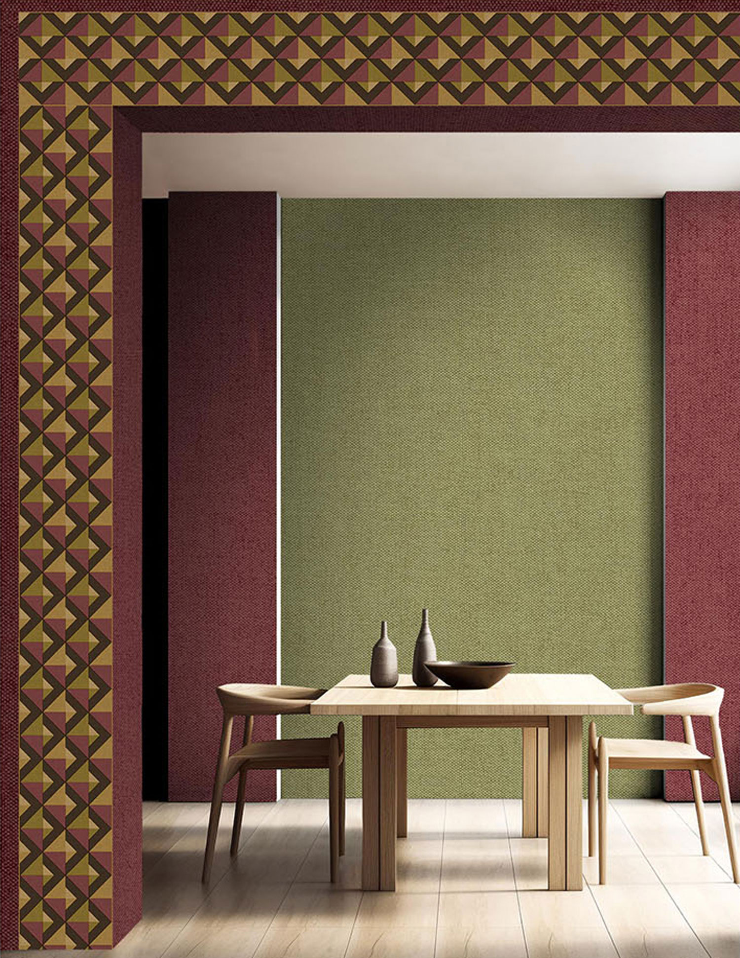 Geometric non-woven wallpaper border, burgundy red, B39099, Arché, Cristiana Masi by Parato - Image 2