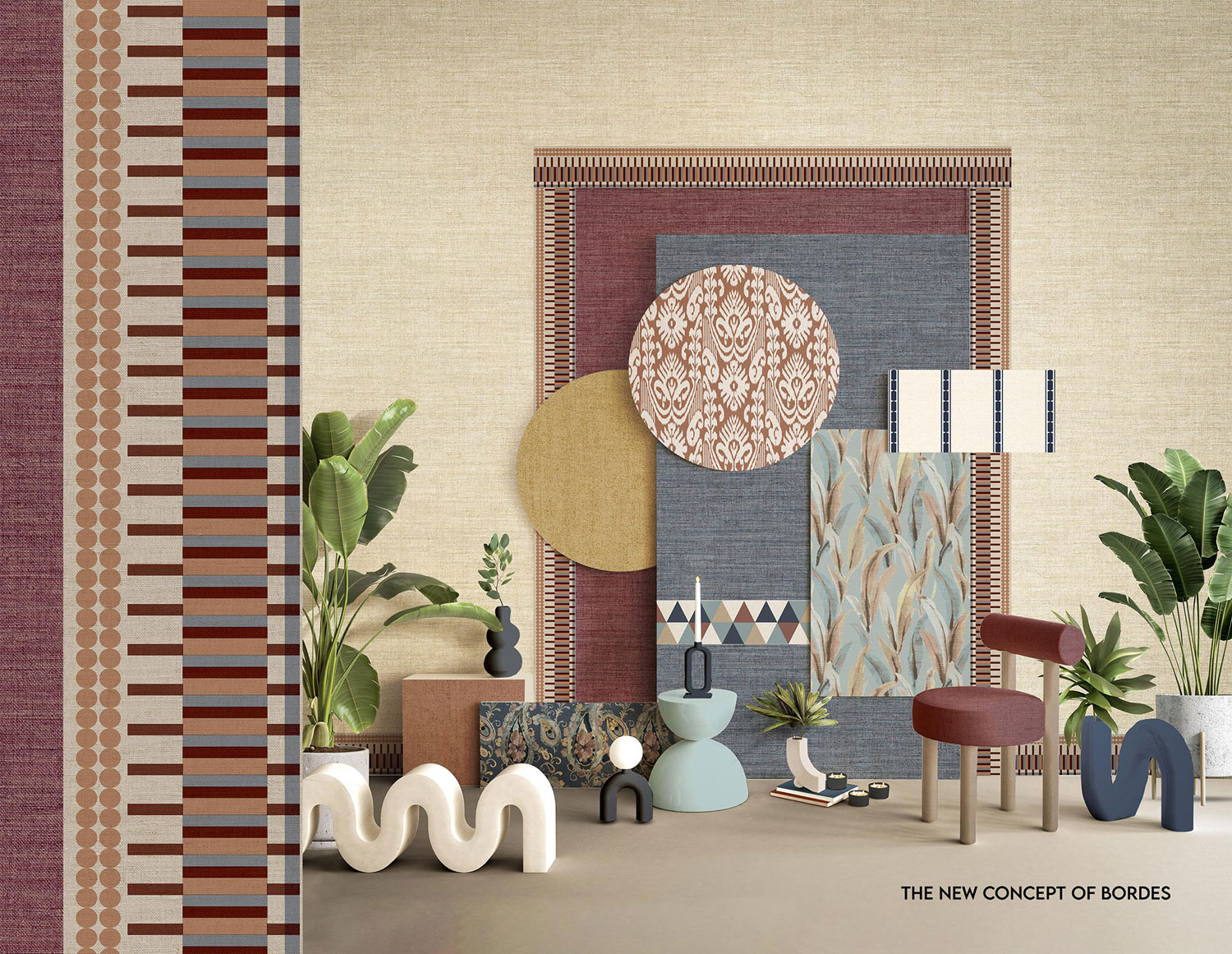 Geometric non-woven wallpaper border, burgundy red, B39088, Arché, Cristiana Masi by Parato - Image 2