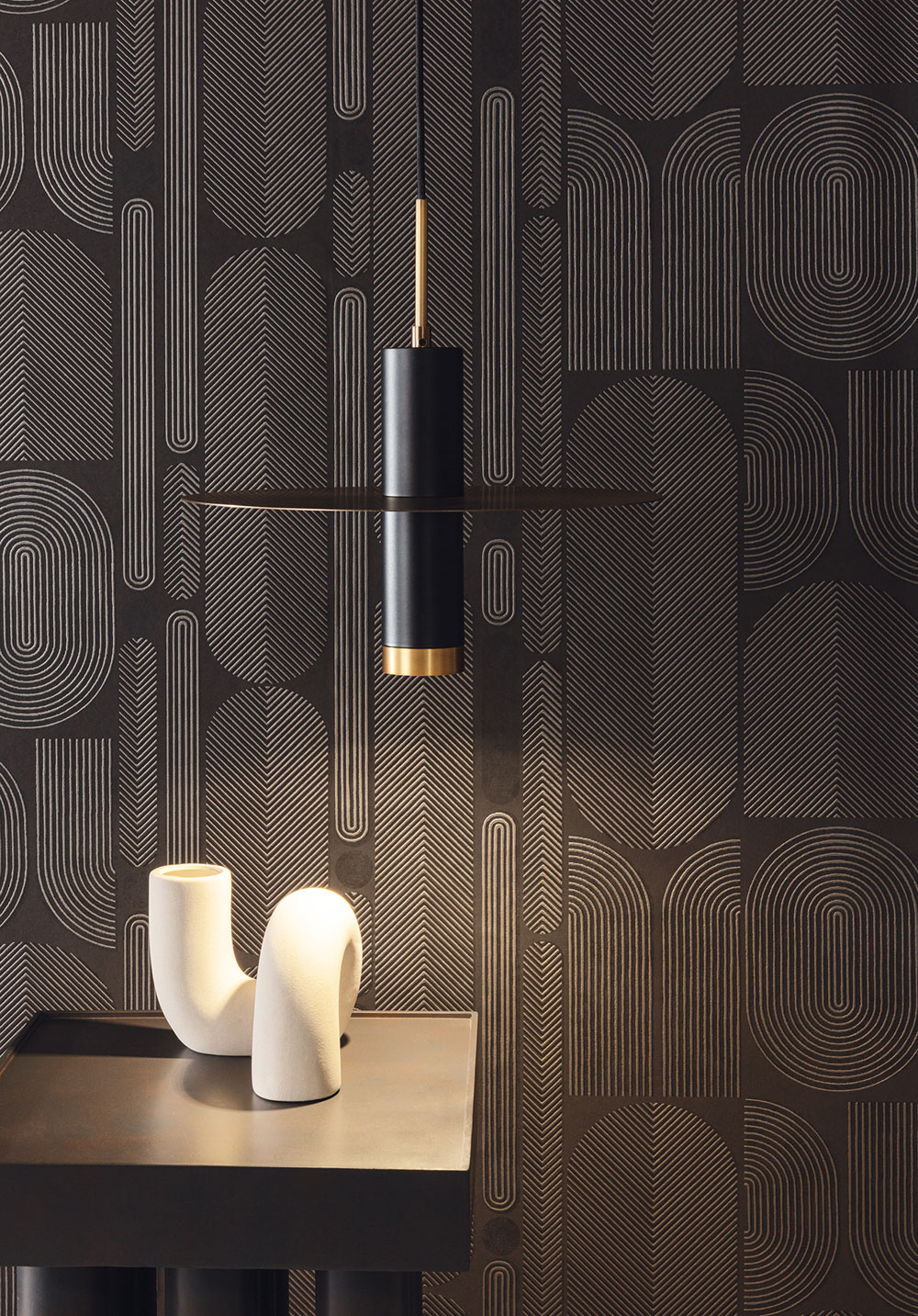 Geometric non-woven wallpaper, black-silver, ovals, ROC203, Rock, Masureel - Image 3