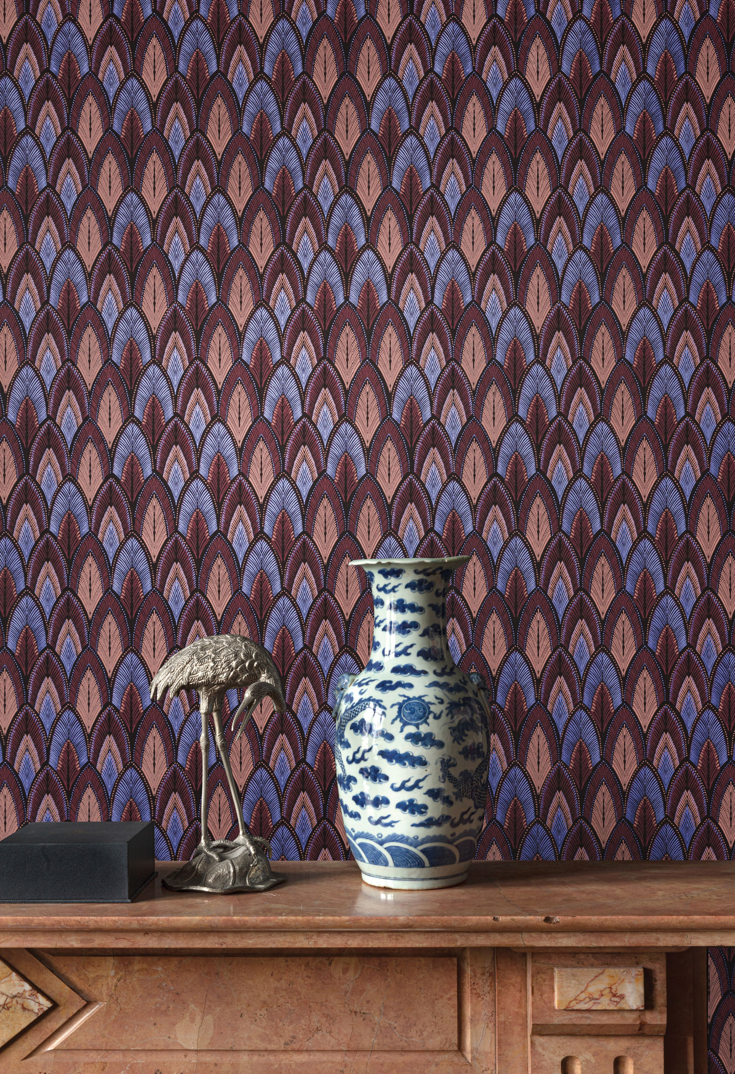 Wine red-blue wallpaper with leaves, SUM403, Summer, Khroma by Masureel - Image 2