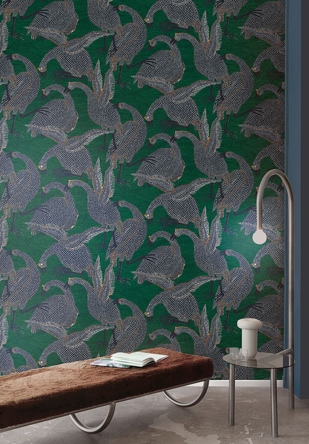 Non-woven wallpaper, birds, green, TER101, Terra, Masureel - Image 4