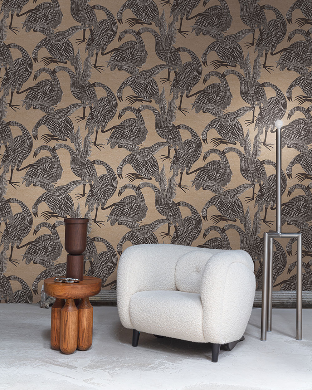 Non-woven wallpaper, birds, brown, TER103, Terra, Masureel - Image 2