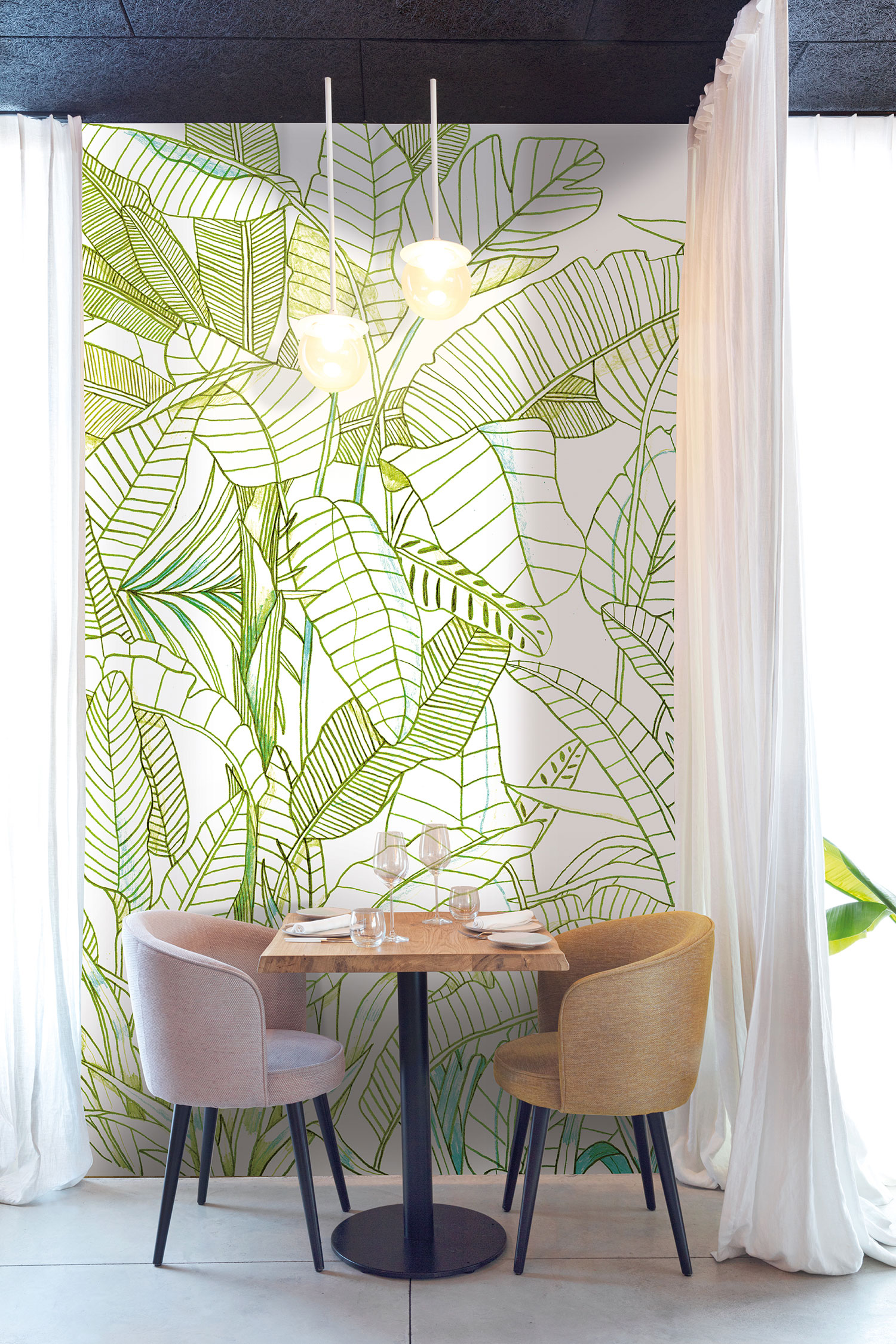 Green wall mural, Leaves, DG3GRA1011, Wall Designs III, Khroma by Masureel - Image 3