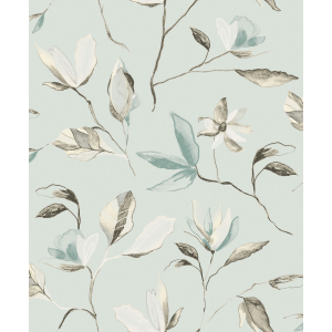 Turquoise floral wallpaper, ZEN004, Zen, Zoom by Masureel