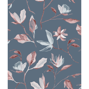 Blue non-woven floral wallpaper, ZEN008, Zen, Zoom by Masureel