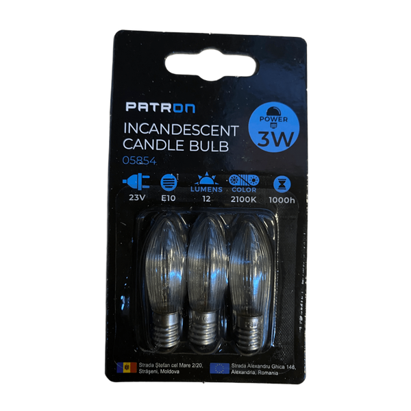 PATRON Hõõglamp 3W E10 C6 23V läbipaistev